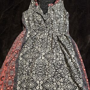 Japna Black and Pink Patterned Midi Dress